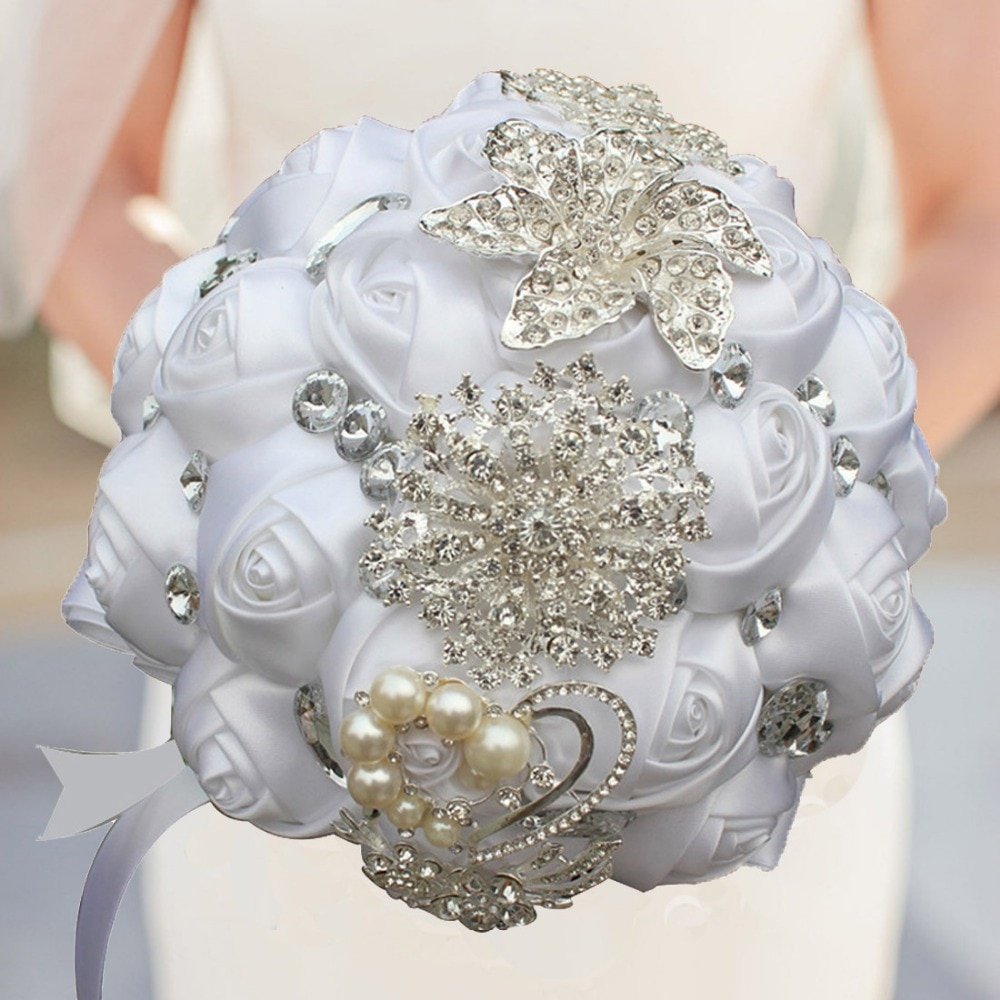 Bridal Crystal Rhinestone Satin Wedding Bouquet image 0