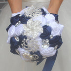 Bridal Crystal Rhinestone Satin Wedding Bouquet - 18cm navy blue white image
