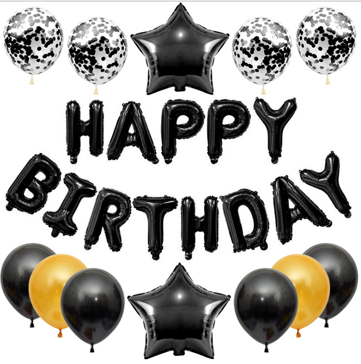 25-Piece Happy Birthday Foil Balloon Decoration Set - black image