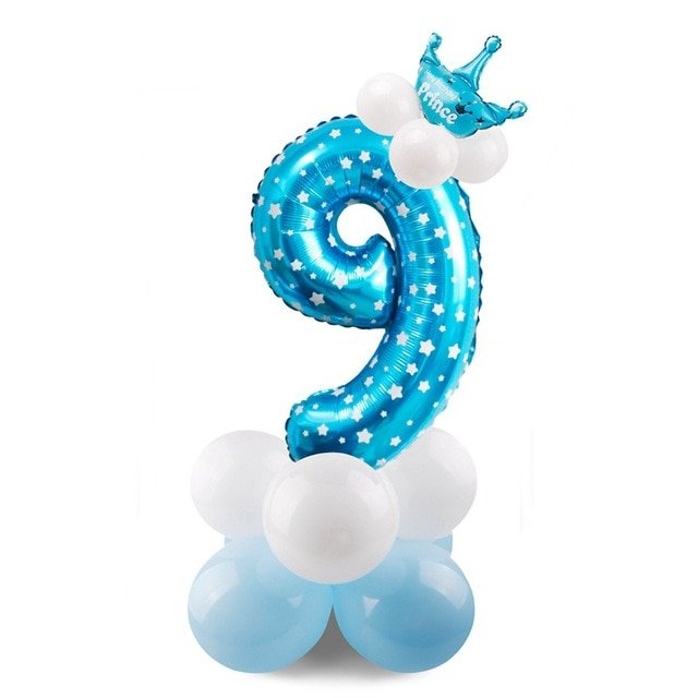 DIY Foil Number Balloon Pillar Kit with Crown - 9 Blue image