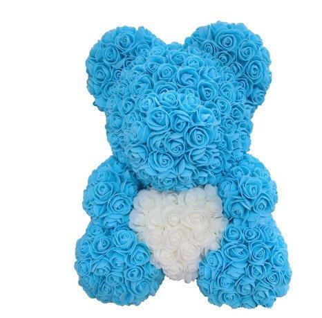 Light Blue Artificial Rose Teddy Bear with White Heart image 1