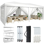 3x6m Pop Up Party Gazebo with 6 Sidewalls, Instant 10x20ft Canopy Tent, Waterproof & UV Protected for Outdoor Events & Weddings - White