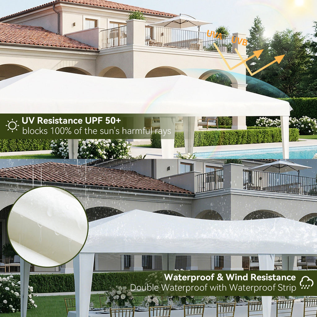 3x6m Pop Up Party Gazebo with 6 Sidewalls, Instant 10x20ft Canopy Tent, Waterproof & UV Protected for Outdoor Events & Weddings - White