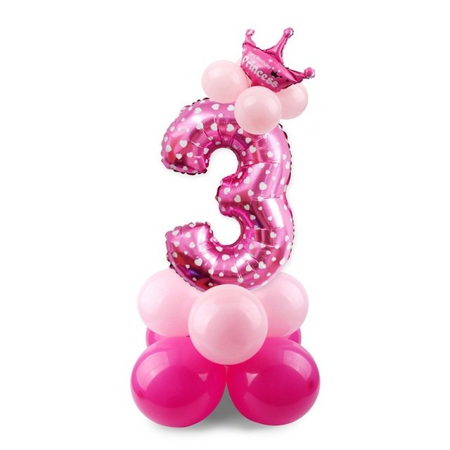 DIY Foil Number Balloon Pillar Kit with Crown - 3Pink image