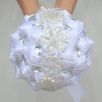 Bridal Crystal Rhinestone Satin Wedding Bouquet - 18cm white image