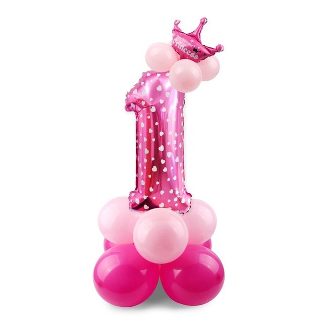 DIY Foil Number Balloon Pillar Kit with Crown - 1Pink image