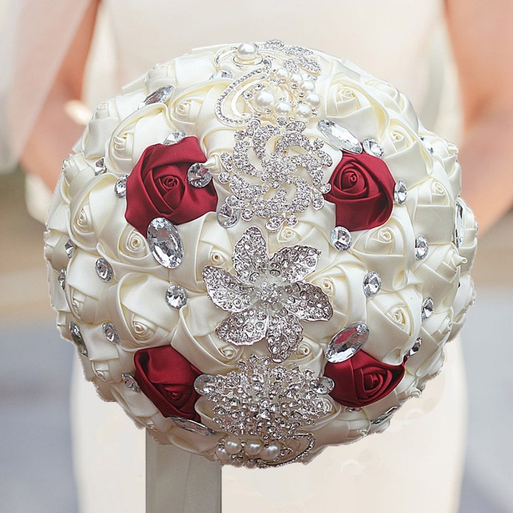 Bridal Crystal Rhinestone Satin Wedding Bouquet image 3