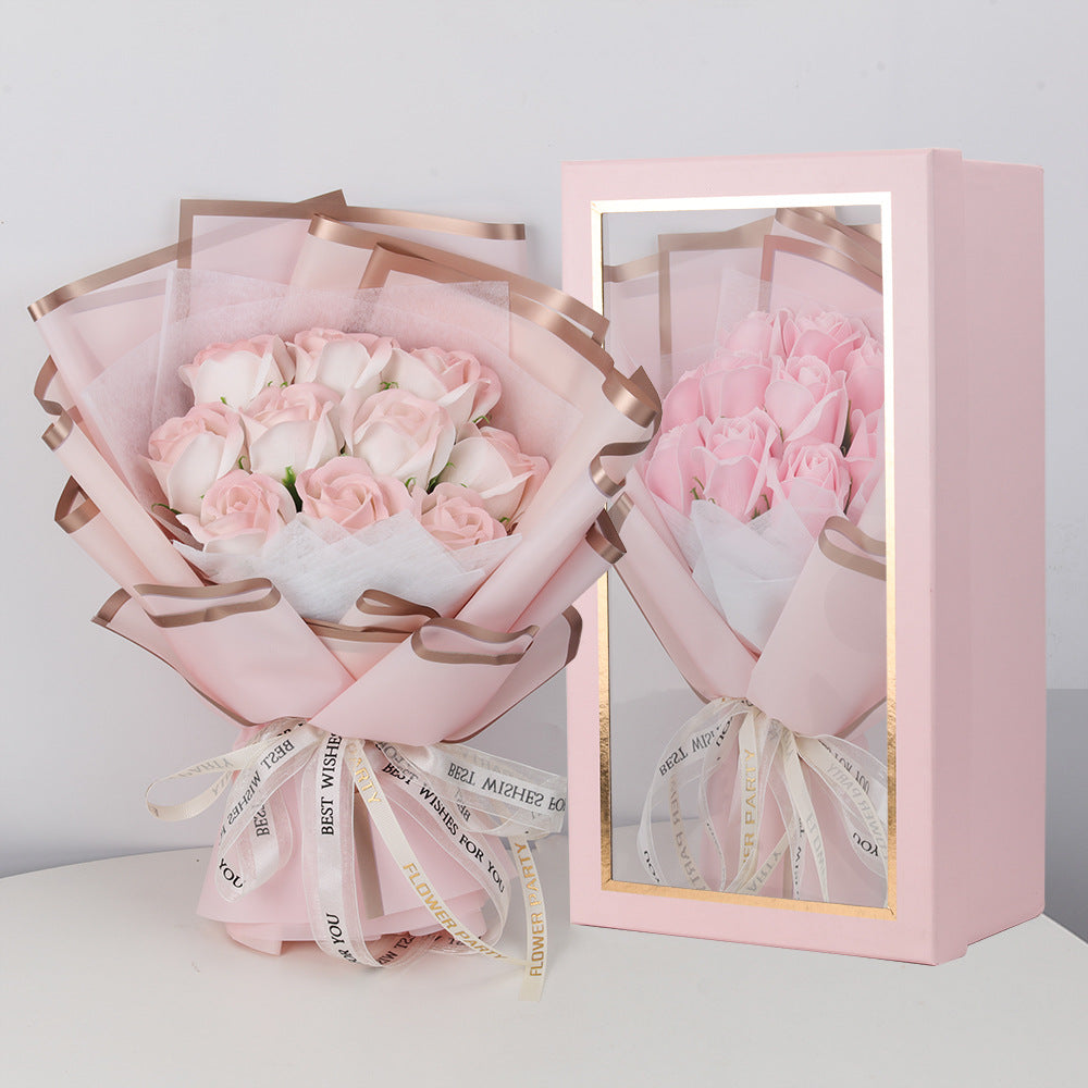 Luxury Soap Rose Bouquet in Pink Box - Elsa Pink