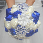 Bridal Crystal Rhinestone Satin Wedding Bouquet - 18cm ivory royalblue image