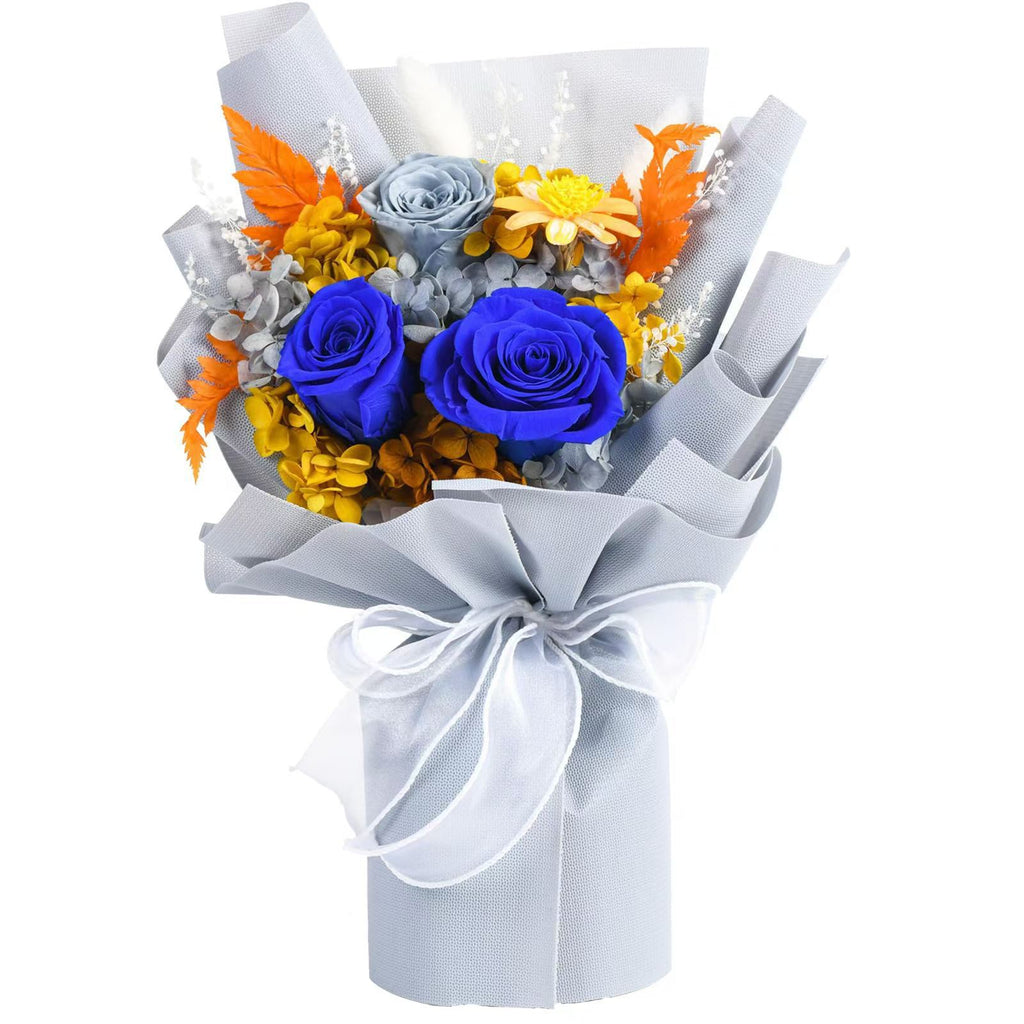 Premium Preserved Fresh Rose Bouquet - Gray Blue
