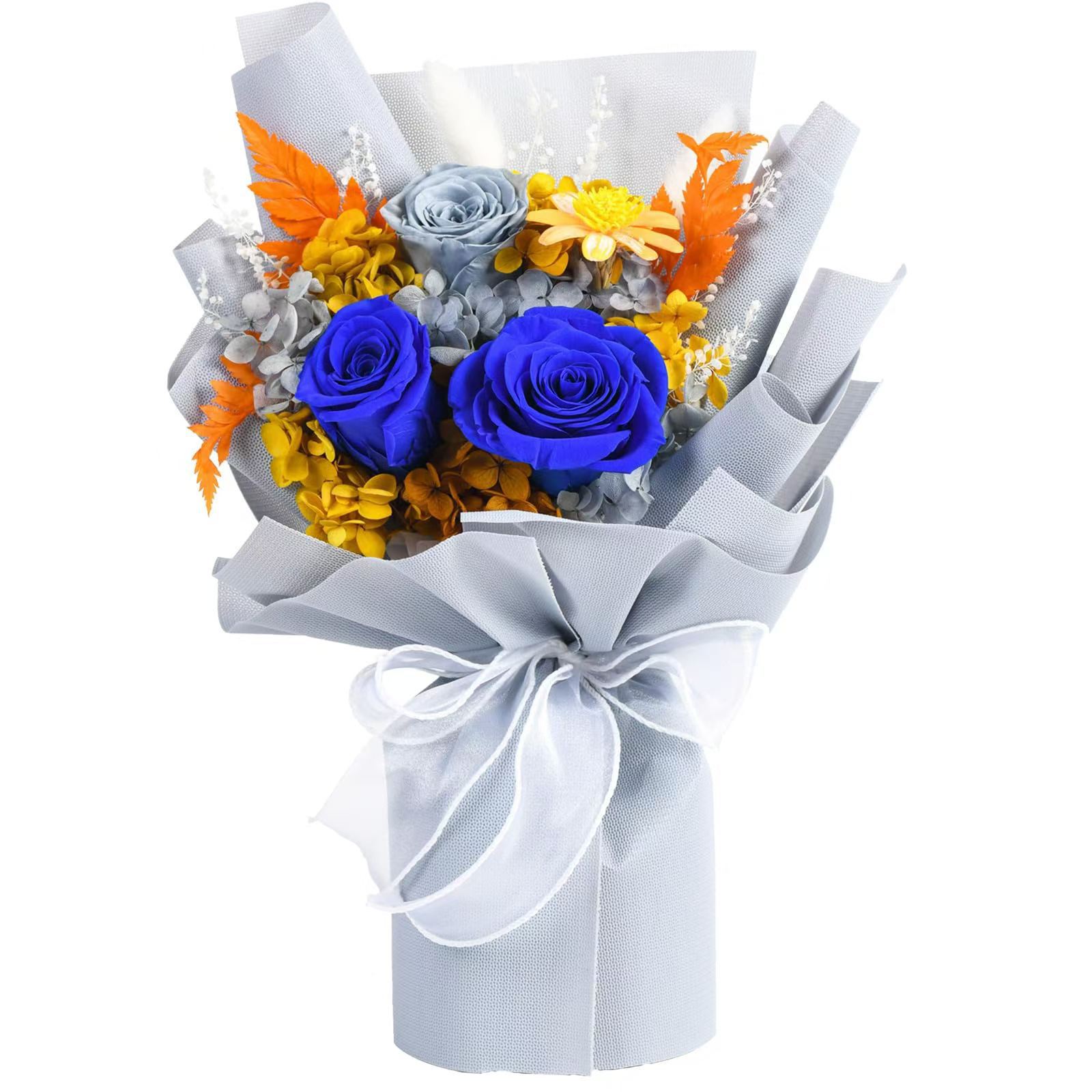 Premium Preserved Fresh Rose Bouquet - Gray Blue