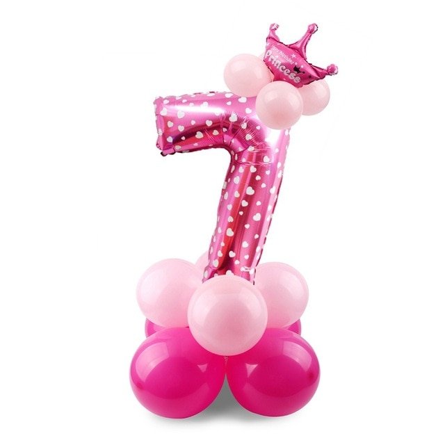 DIY Foil Number Balloon Pillar Kit with Crown - 7Pink image