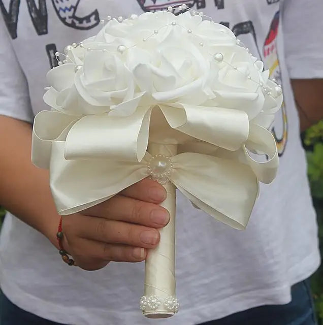 Handmade PE Foam Rose Wedding Bouquet - 18cm - Ivory image