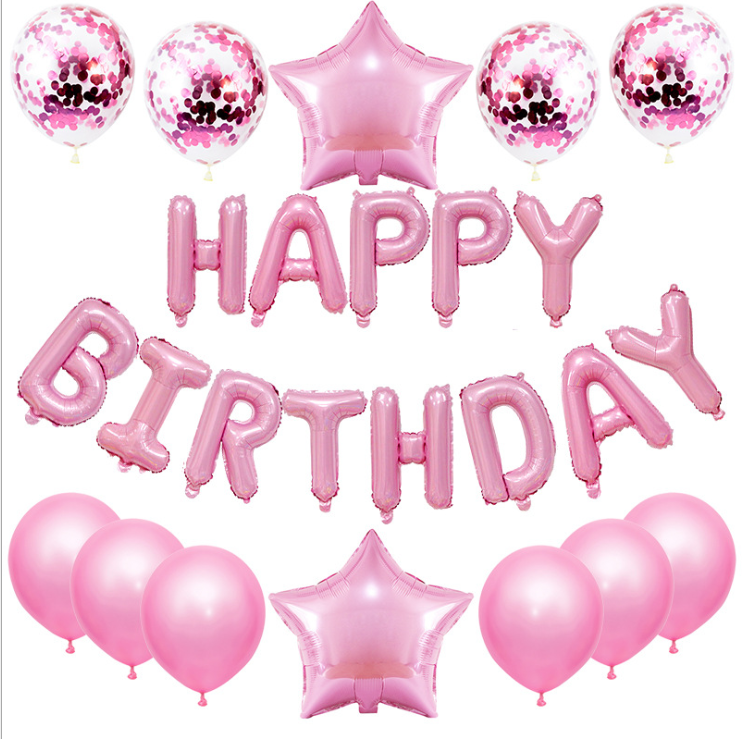 25-Piece Happy Birthday Foil Balloon Decoration Set - pink image