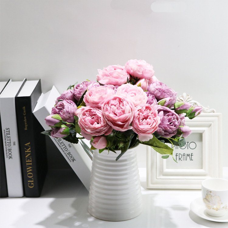 5-Head Silk Peony Rose Artificial Flower Bouquet image 2