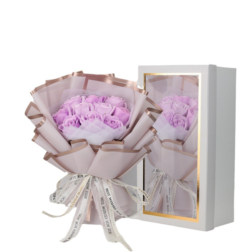 Luxury Soap Rose Bouquet in Display Box - Purple