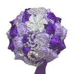 Bridal Crystal Rhinestone Satin Wedding Bouquet - 18cm liacl purple image