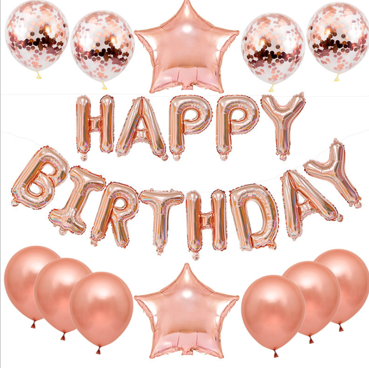 25-Piece Happy Birthday Foil Balloon Decoration Set - rose gold image