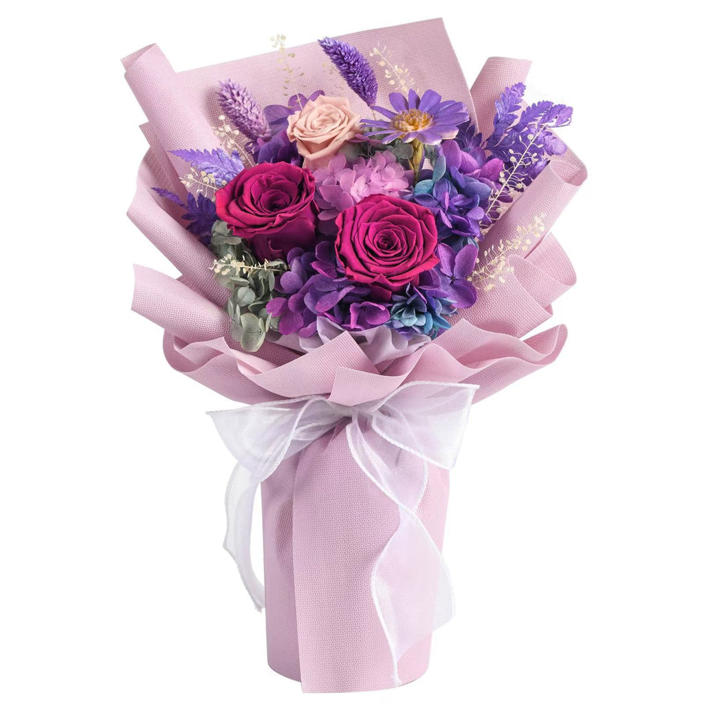 Premium Preserved Fresh Rose Bouquet - Purple