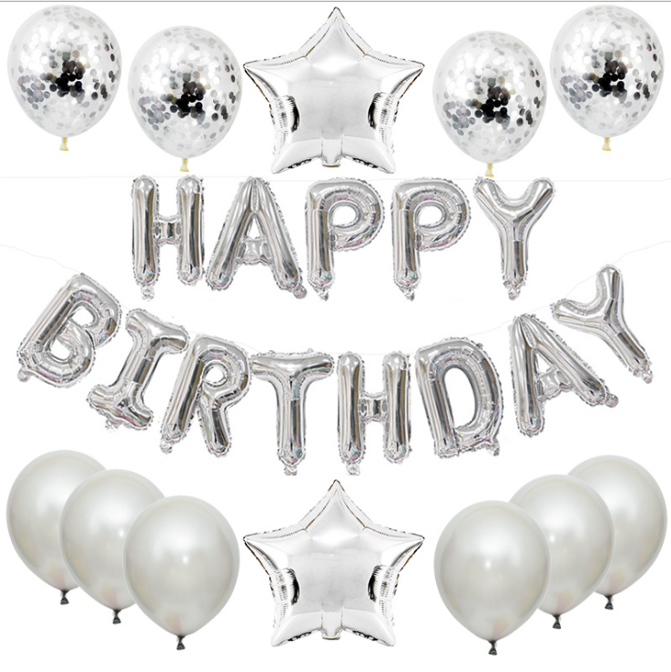 25-Piece Happy Birthday Foil Balloon Decoration Set - silver image