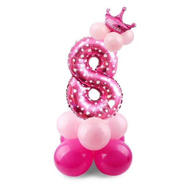 DIY Foil Number Balloon Pillar Kit with Crown - 8Pink image