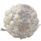 Bridal Crystal Rhinestone Satin Wedding Bouquet - 18cm ivory image