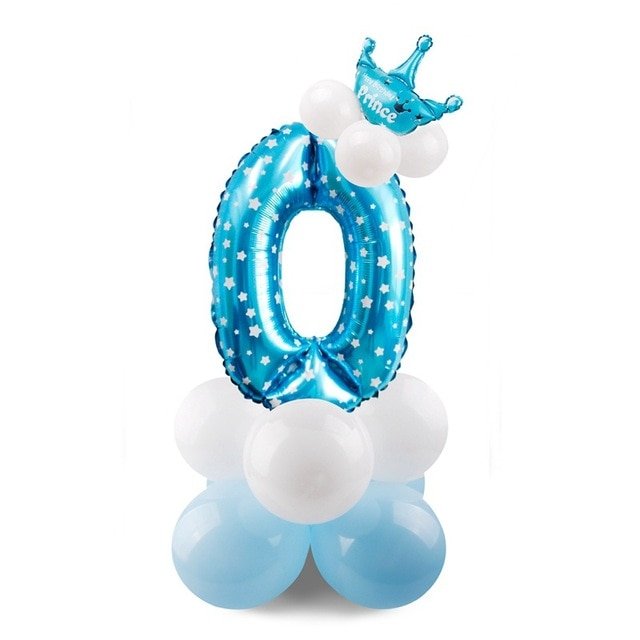 DIY Foil Number Balloon Pillar Kit with Crown - 0 Blue image