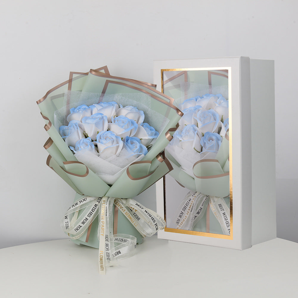 Luxury Soap Rose Bouquet in Grey Box - Ice Blue