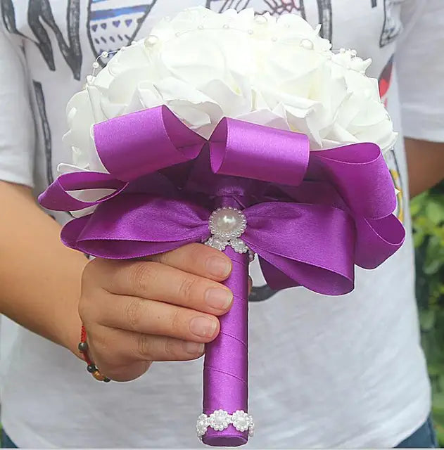 Handmade PE Foam Rose Wedding Bouquet - 18cm - Purple image