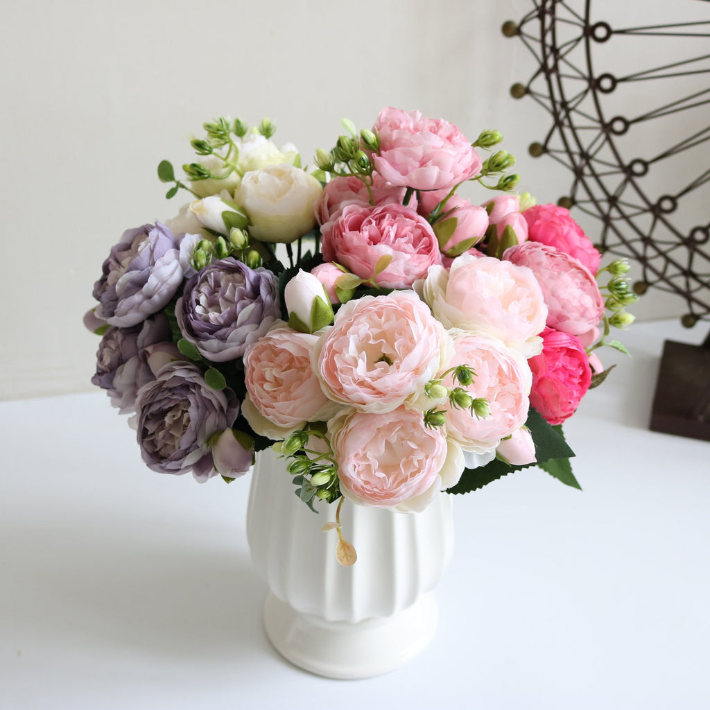 5-Head Silk Peony Rose Artificial Flower Bouquet image 0
