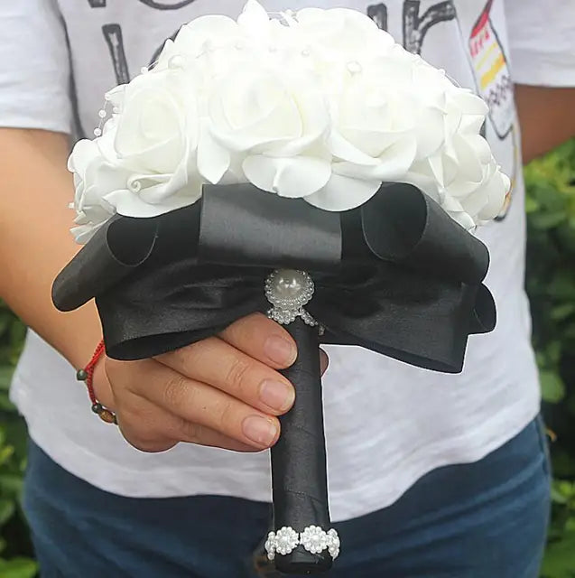 Handmade PE Foam Rose Wedding Bouquet - 18cm - Black image