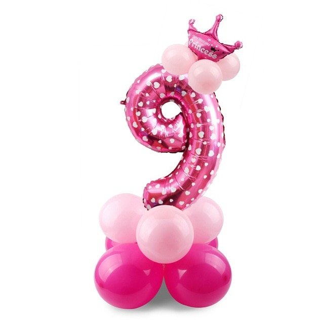 DIY Foil Number Balloon Pillar Kit with Crown - 9Pink image