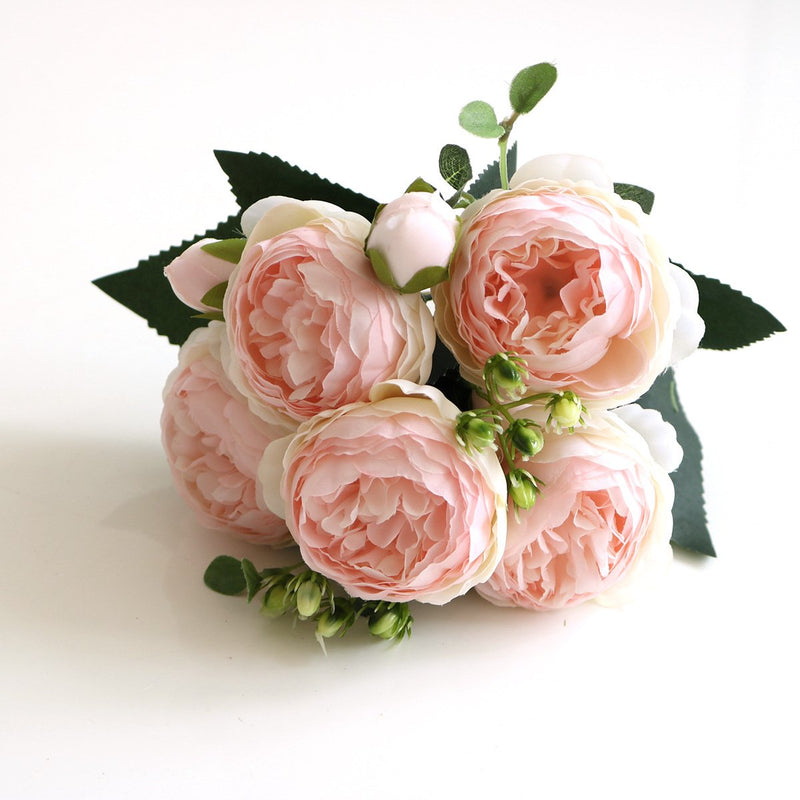 5-Head Silk Peony Rose Artificial Flower Bouquet - Tender pink image