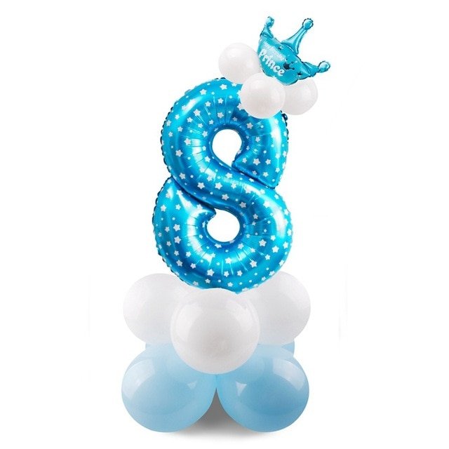DIY Foil Number Balloon Pillar Kit with Crown - 8 Blue image