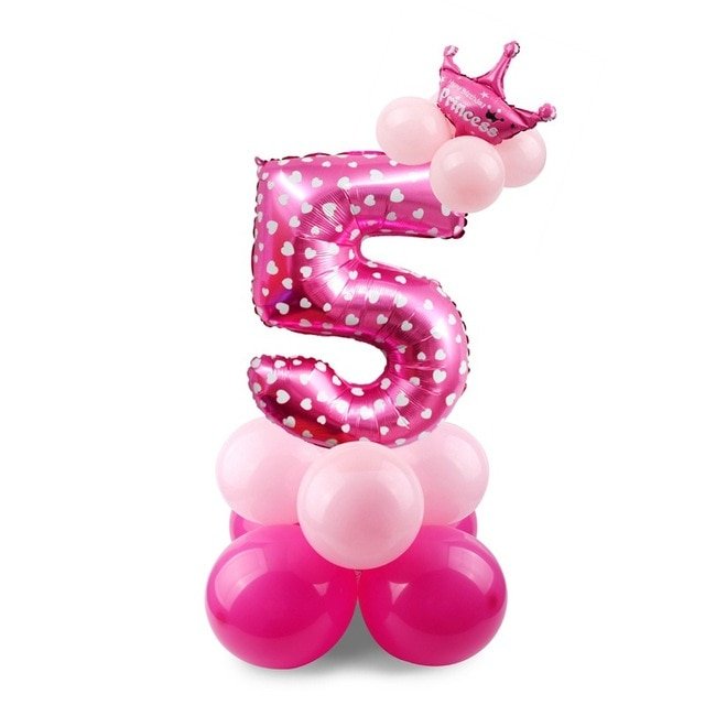 DIY Foil Number Balloon Pillar Kit with Crown - 5Pink image