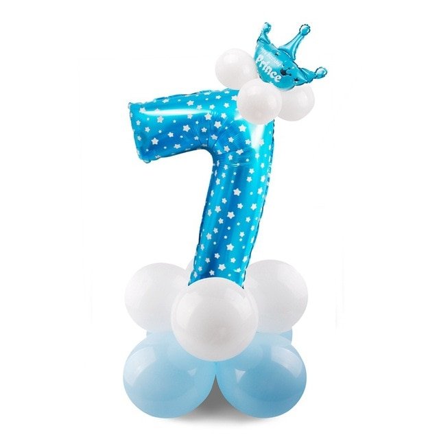 DIY Foil Number Balloon Pillar Kit with Crown - 7 Blue image