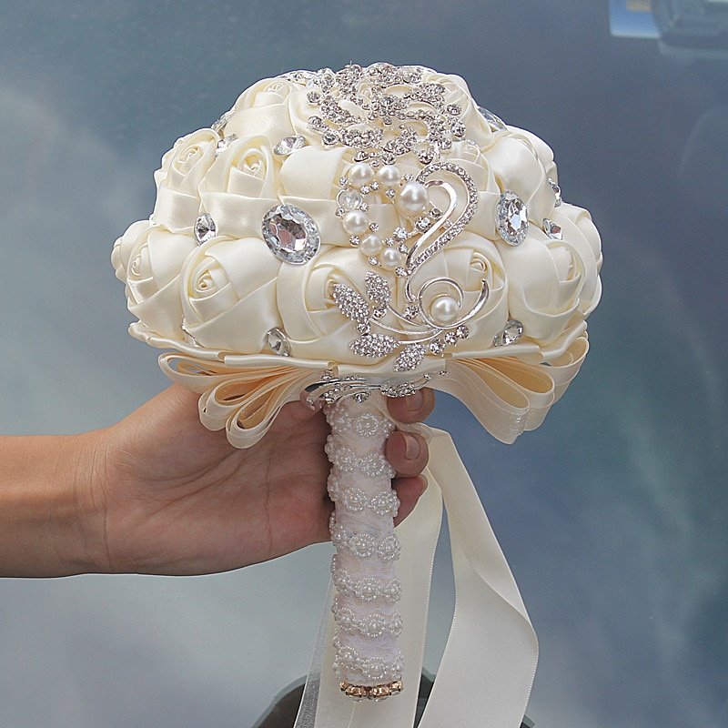 Bridal Crystal Rhinestone Satin Wedding Bouquet image 1