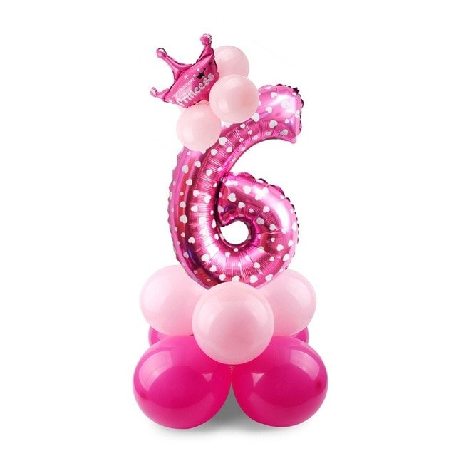 DIY Foil Number Balloon Pillar Kit with Crown - 6Pink image