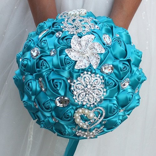 Bridal Crystal Rhinestone Satin Wedding Bouquet image 14