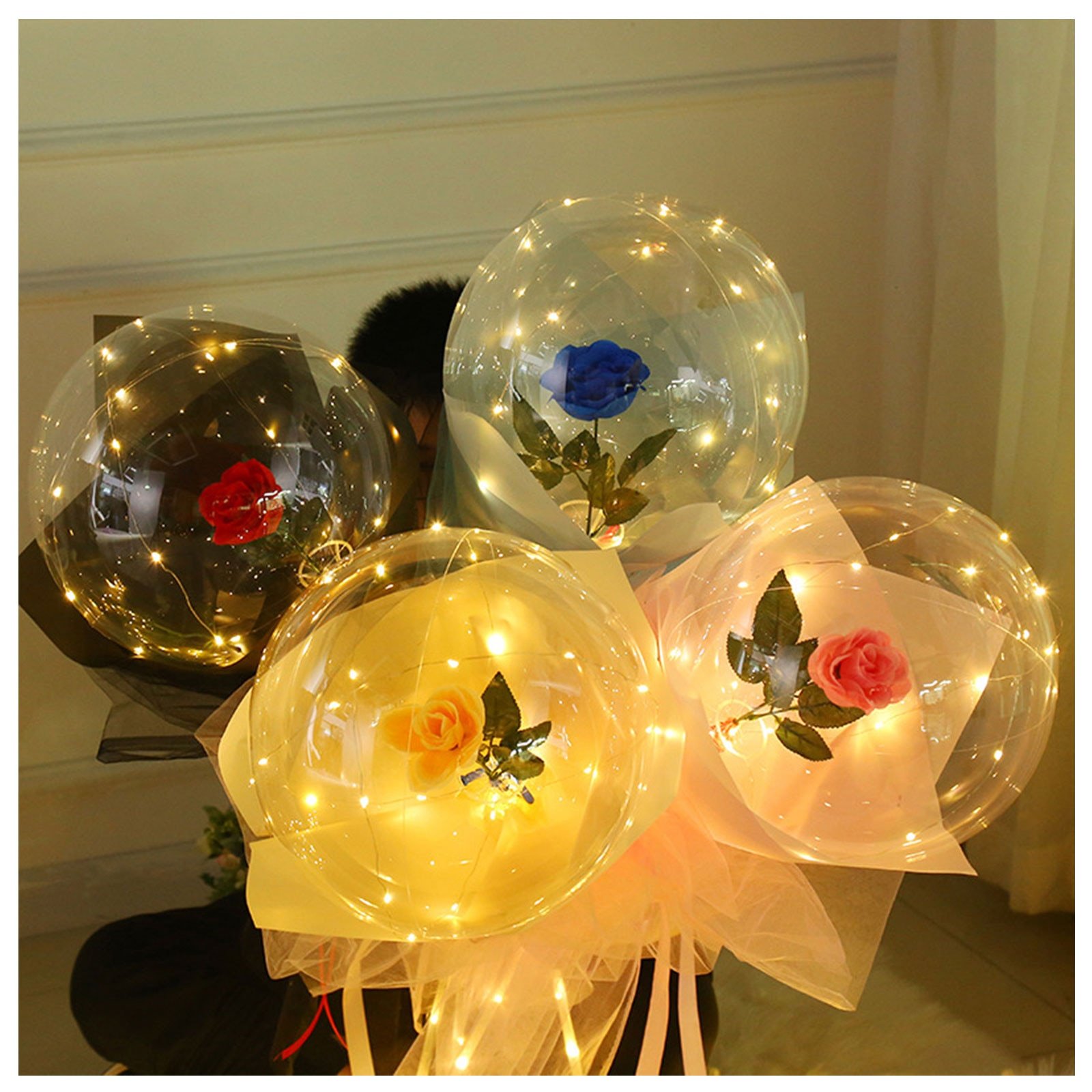 LED Rose Balloon Bouquet Luminous Bobo Ball Valentine Birthday Gift DIY Kit