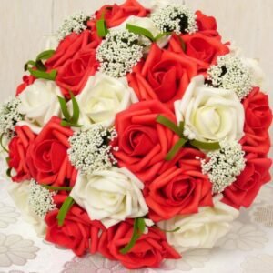 Artificial Rose Wedding Bouquet 24 Heads Romantic Bridal Hand Holding Flowers 26cm