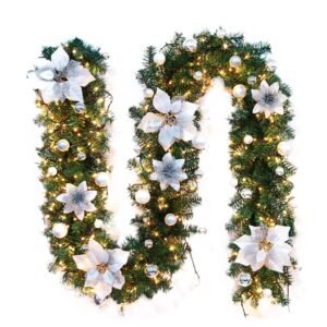2.7M Christmas Garland with LED Lights Luxury Rattan Wreath Fireplace Stair Decoration